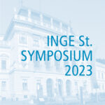 In blau eingefäbtes Bild des Hauptgebäudes der Uni Graz mit dem Schriftzug INGE St. Symposium 2023